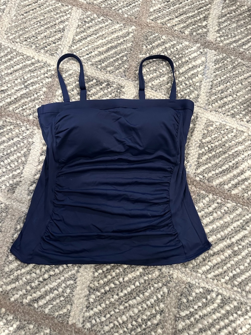 Lands End Navy Ruched Tankini Top with Straps